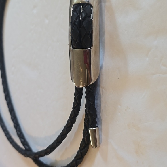 Lady Captiva Womens Black braided leather belt Silver Buckle Mod edgy Sz.M - Picture 3 of 4